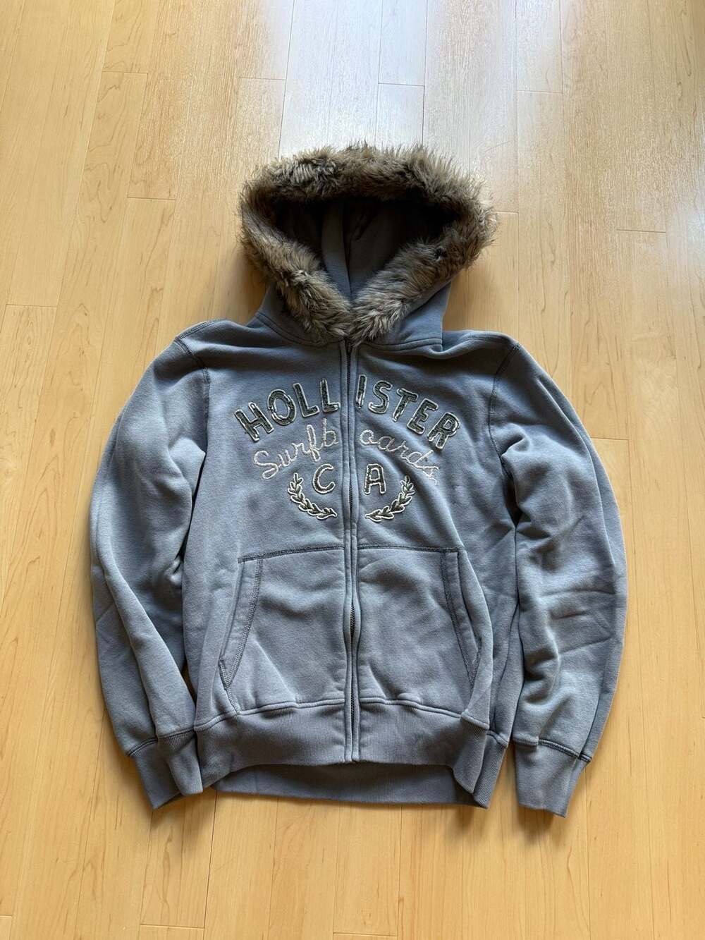 Hollister 25 Years Limited Edition Faux Fur Lined Grey Zip Hoodie